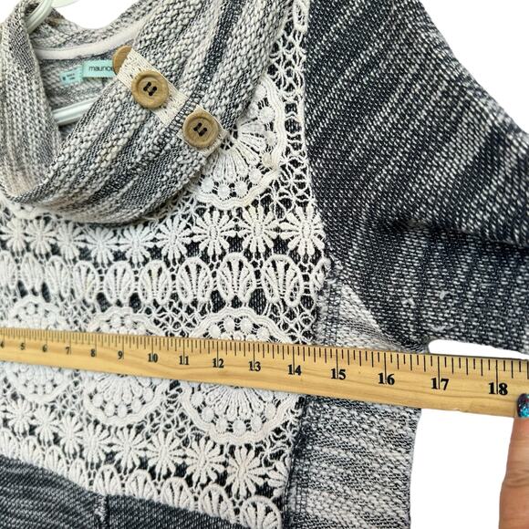 Maurices Cowl Neck Knit Pullover Sweater Women M Gray Crochet Pleated Patchwork - Picture 10 of 13